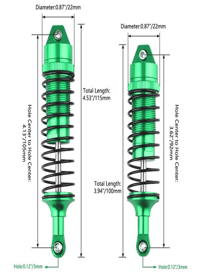 UURCSKY Aluminum Front&Rear Shocks Absorber Assembled for 1/10 Slash 4x4 4WD 2WD Rustler VXL Stampede RC Car Upgrade Part 4PCS/set (Green) - Image 2